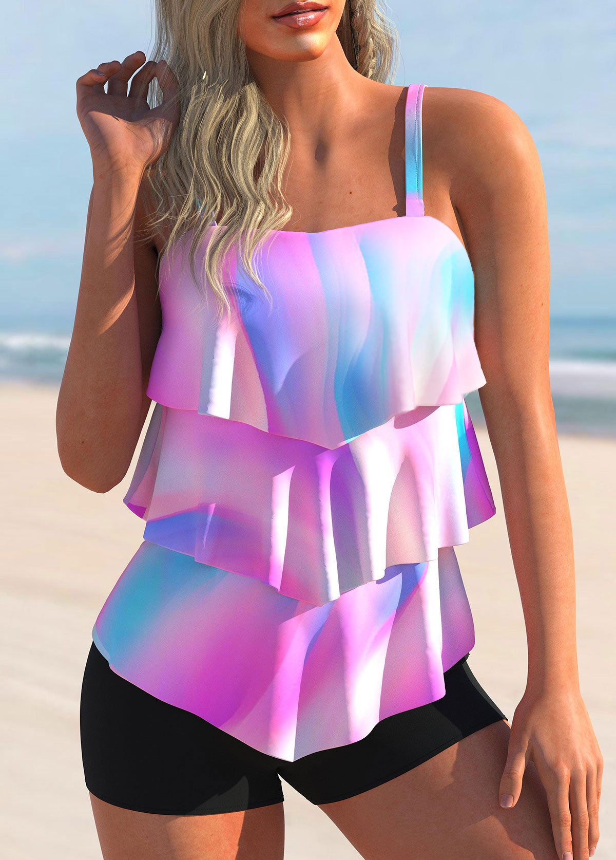 Multi Color Ombre Layered Hem Tankini Set