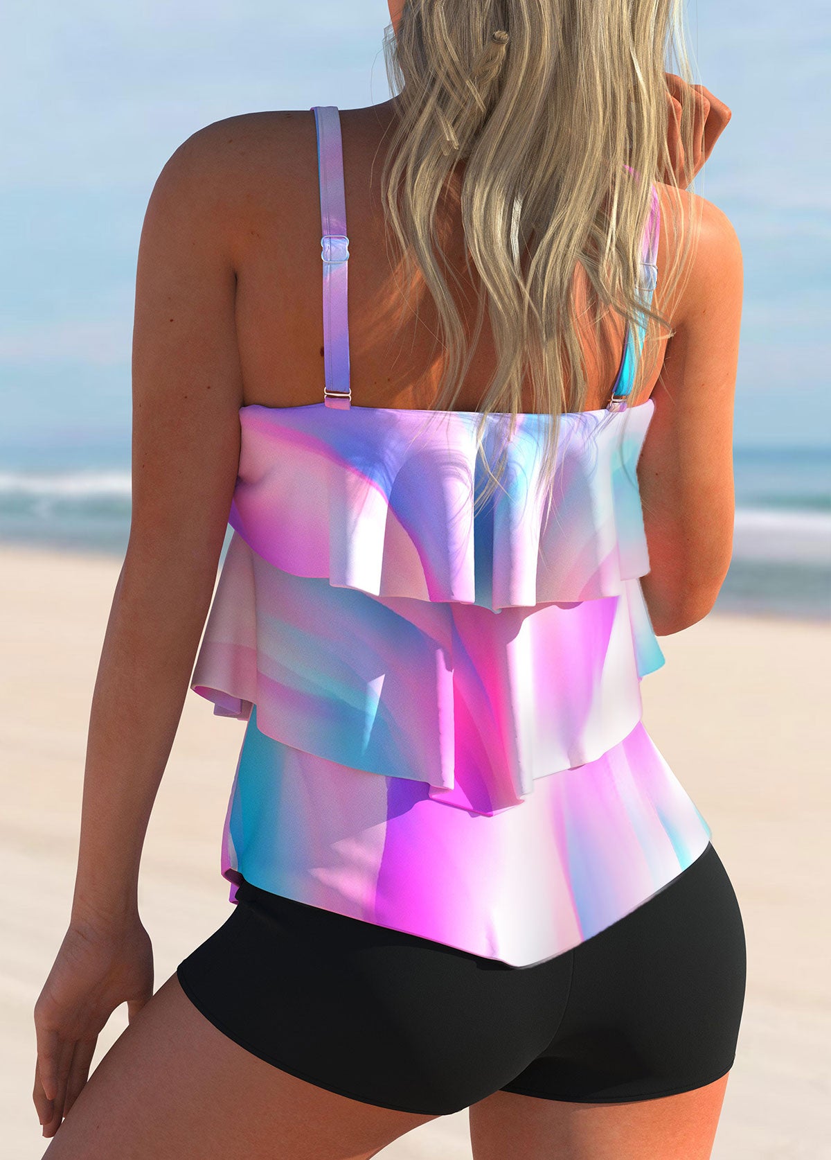 Multi Color Ombre Layered Hem Tankini Set