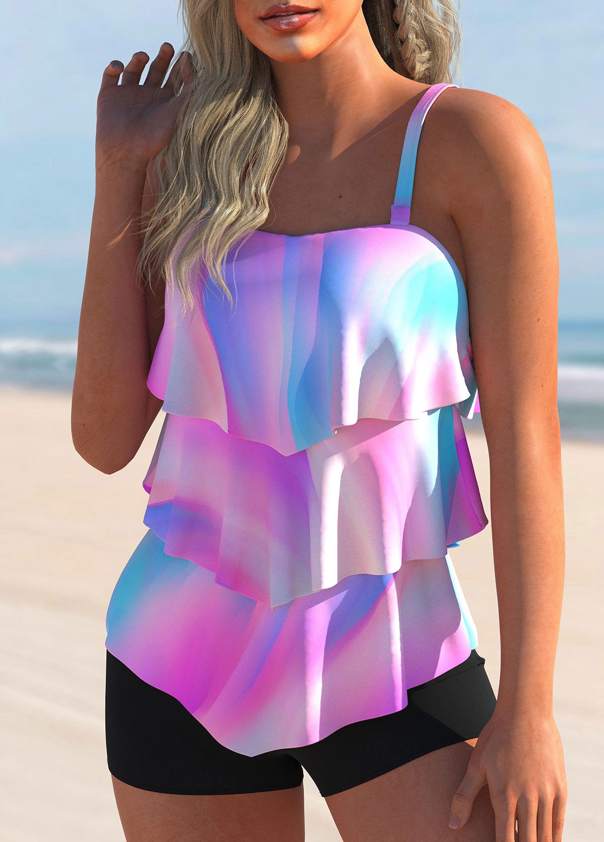 Multi Color Ombre Layered Hem Tankini Set