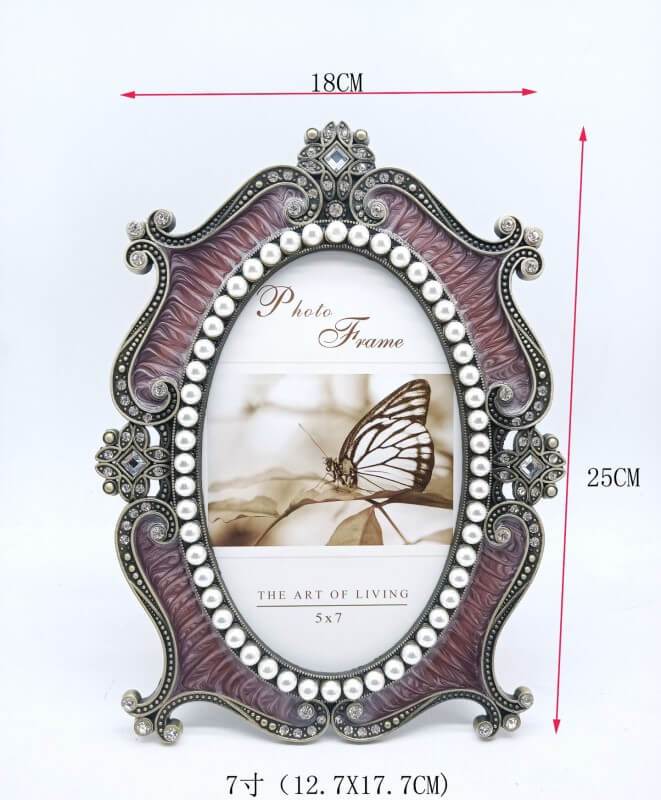 Purple Metal Ellipse Pearl Retro Antique Photo Frames for Wall Tabletop Desktop Frame Home Decor Display Pictures