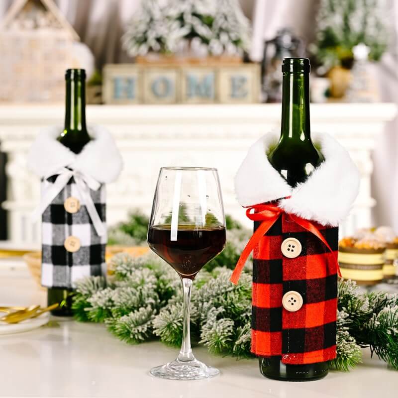 Lapel Red and Black Lattice Christmas Wine Bottle Covers Decoration