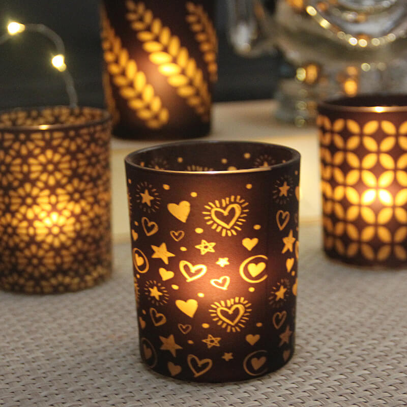 Printed Glass Candle Holder Romantic Candle Light Dinner Home Decoration Furnishings