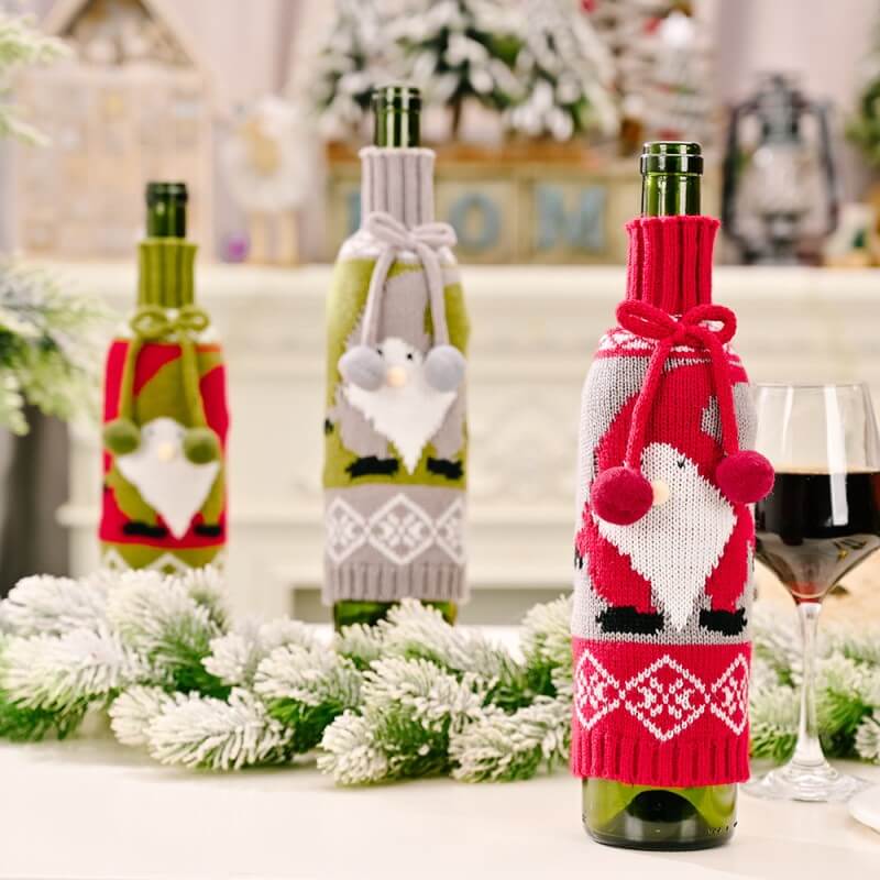 Lovely Dwarf Pattern Christmas Sweater Wine Bottle Cover, Reusable Wine Gift Bags  for Christmas Bottle Wrap Party Festival Decors