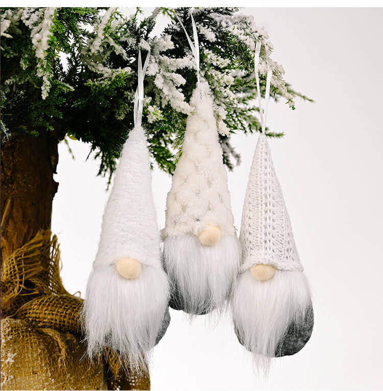 3 Pieces White Christmas Gnomes Ornaments Christmas Hanging Gnomes Handmade Plush for Holiday Decor