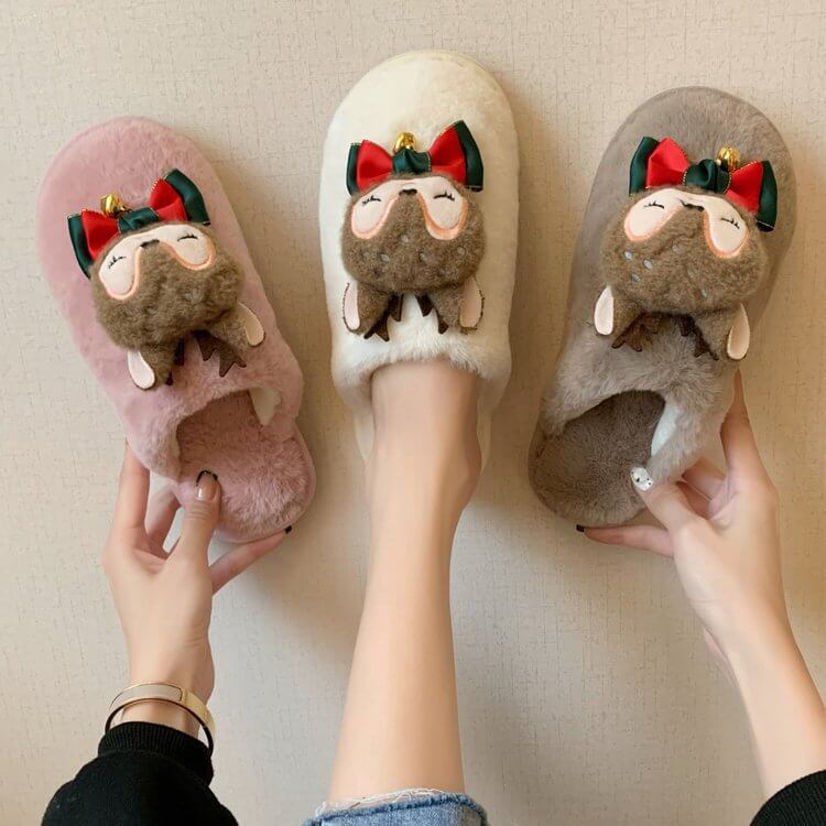 Cute Slippers Winter Warm Cartoon Animals Slippers Slip on Plush House Shoes for Women Christmas