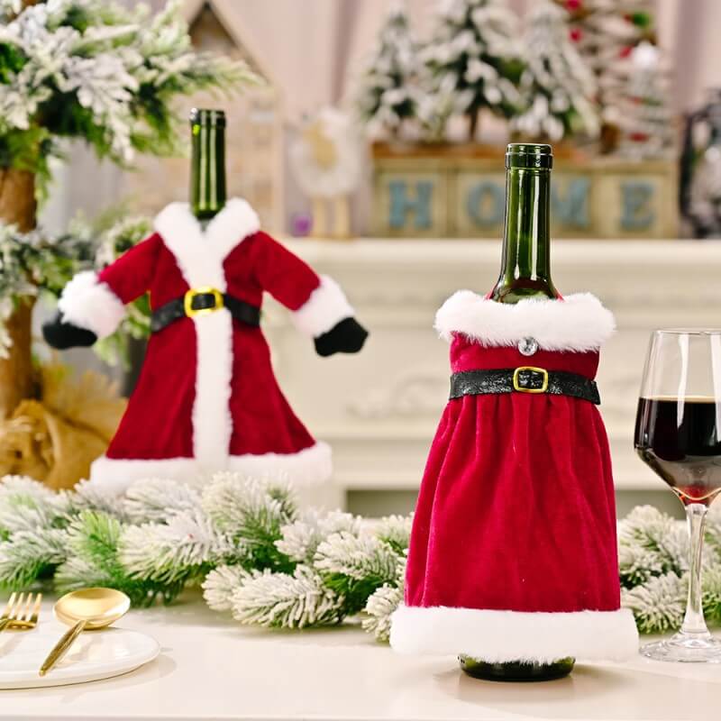 Red Robe Dress Christmas Wine Bottle Cover Novelty Decoration for Wine Champagne Wedding Christmas Party