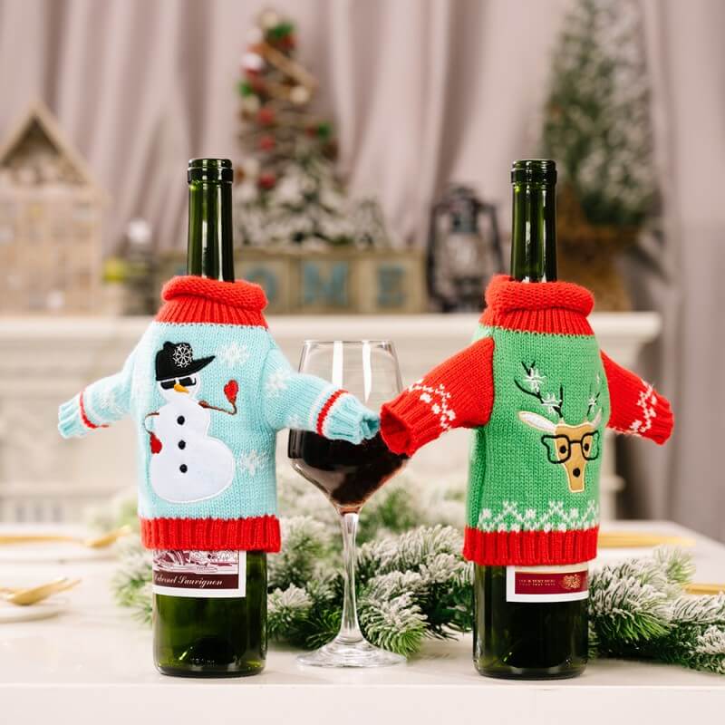 Christmas Knitted Sweater Wine Bottle Cover Bag Christmas Table Decorations