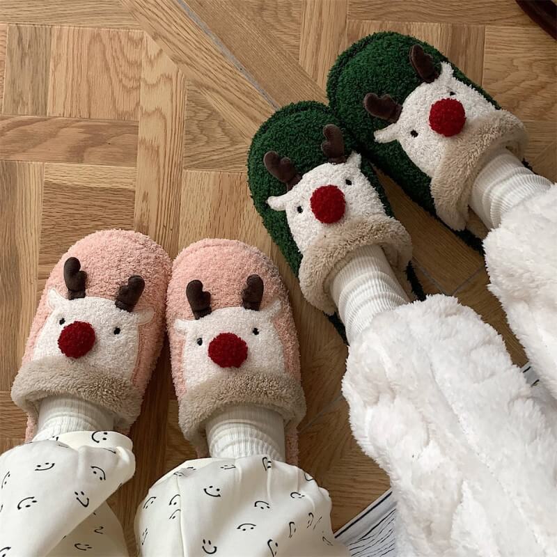 Cute Indoor Plush Slippers Christmas Elk Winter Warm Slippers