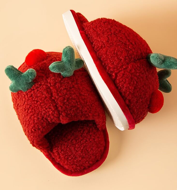 Cute Cartoon Wide Version Three-dimensional Christmas Deer Children's Home Warm Slippers