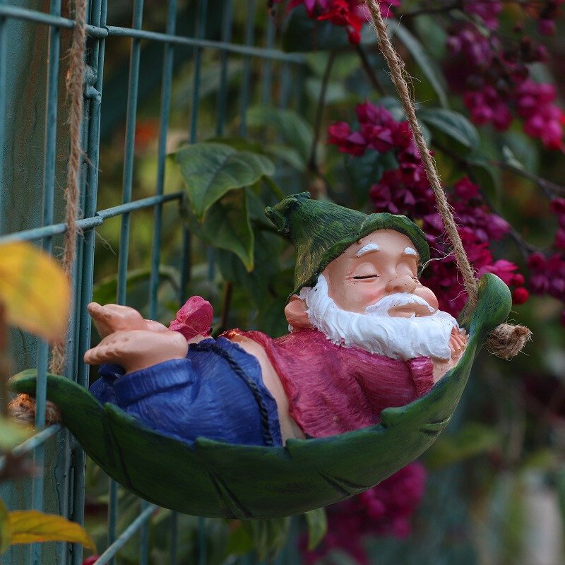 Fairy Garden Swinging Leaf Hammock Gnome