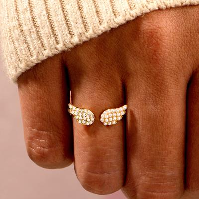 Adjustable Diamonds and Pearls Wing Ring