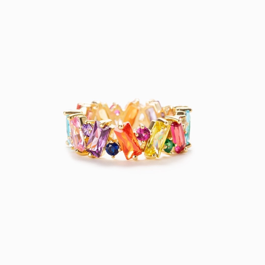 Rainbow Baguette Ring S925