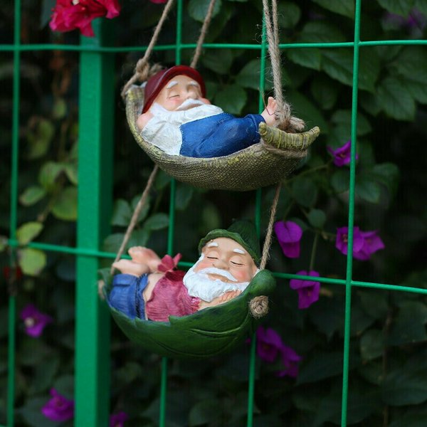 Fairy Garden Swinging Leaf Hammock Gnome