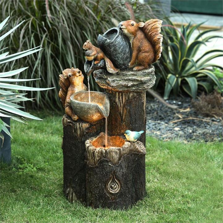 Suzlly Solor Power Willapa Resin Duck Family Patio Fountain