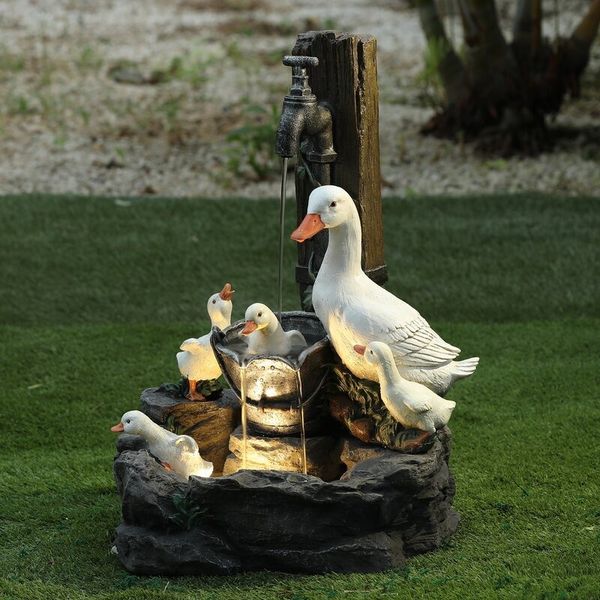 Suzlly Solor Power Willapa Resin Duck Family Patio Fountain