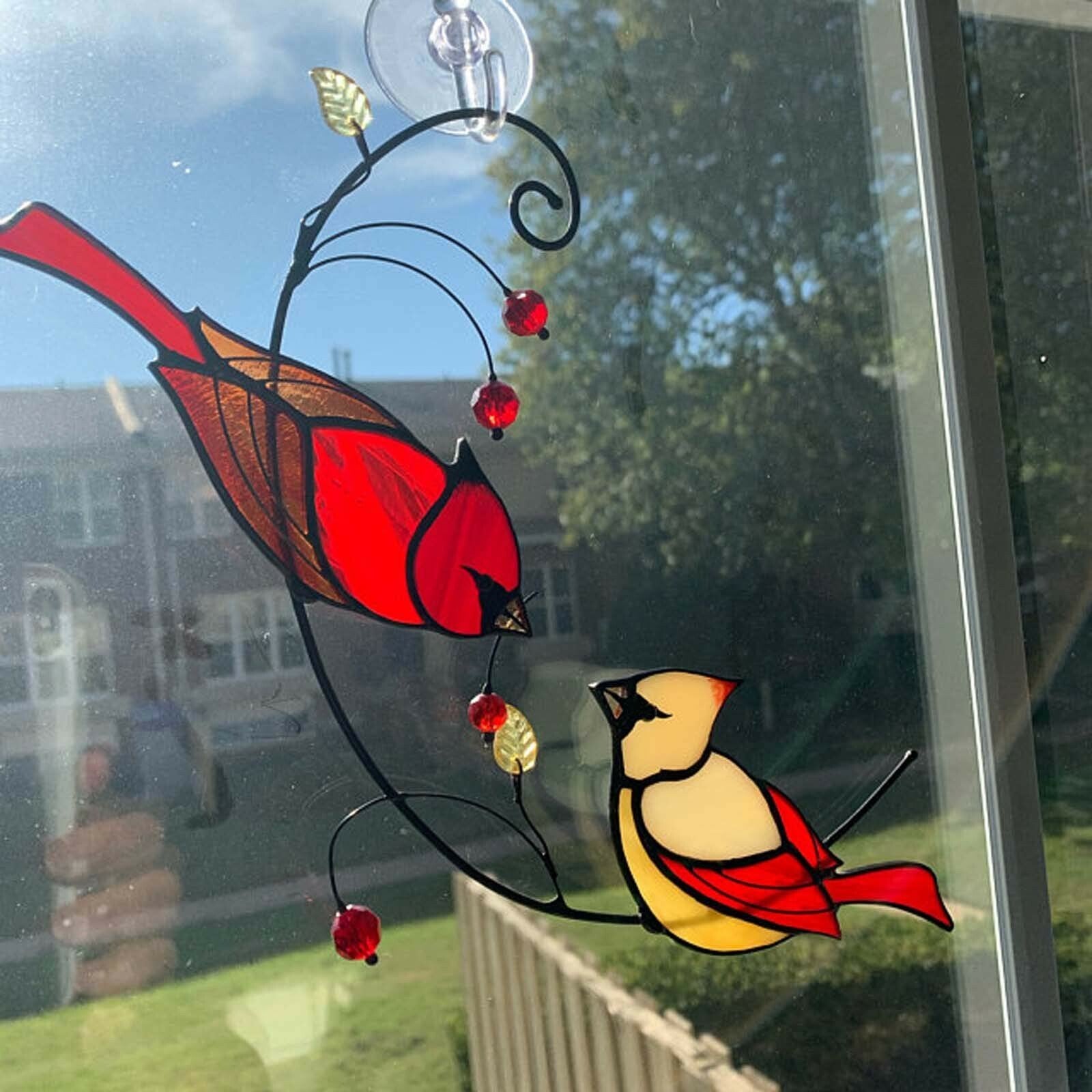 Cardinal Stained Glass Bird Window Ornament