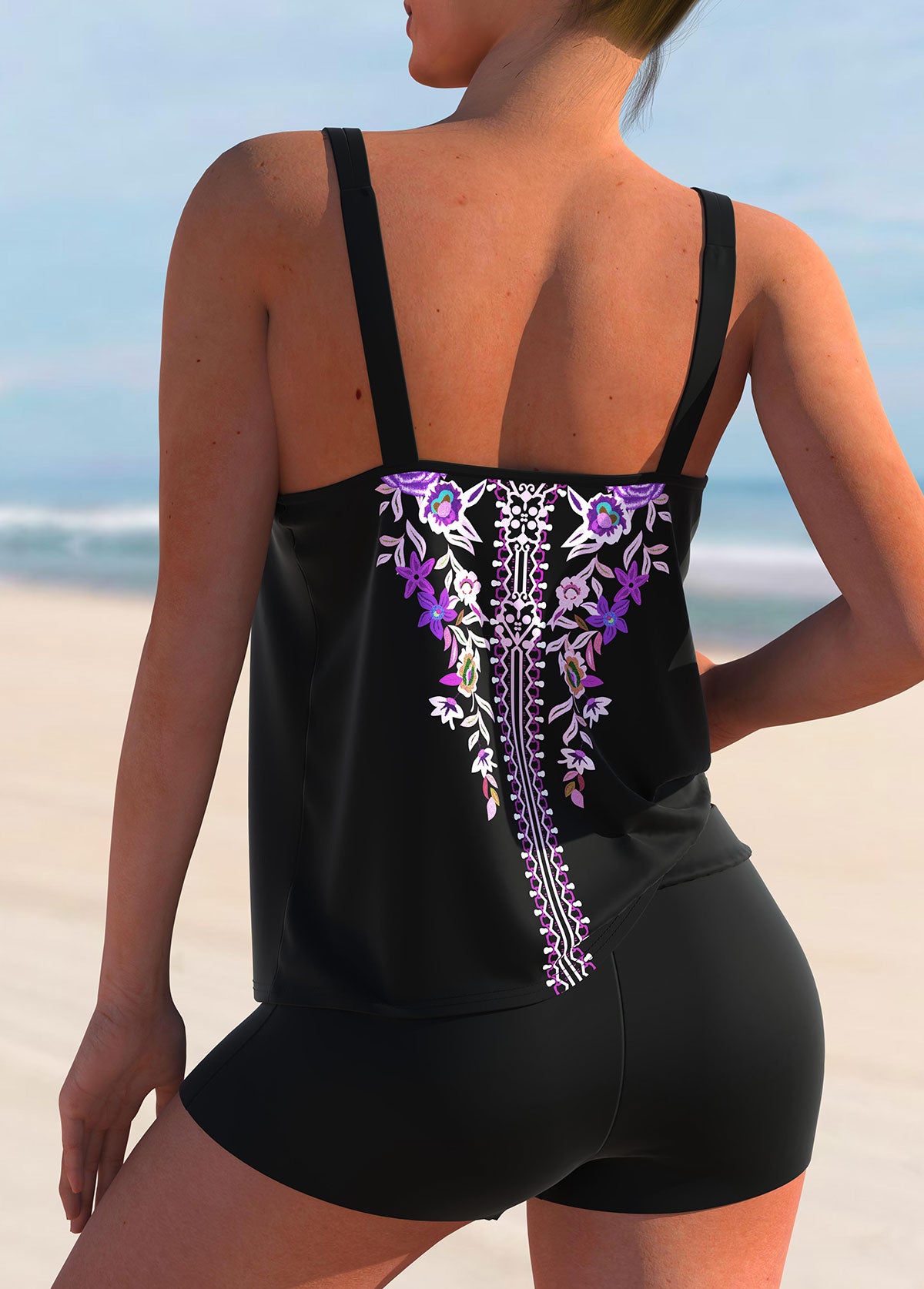 Multi Color Double Straps Tribal Print Tankini Top