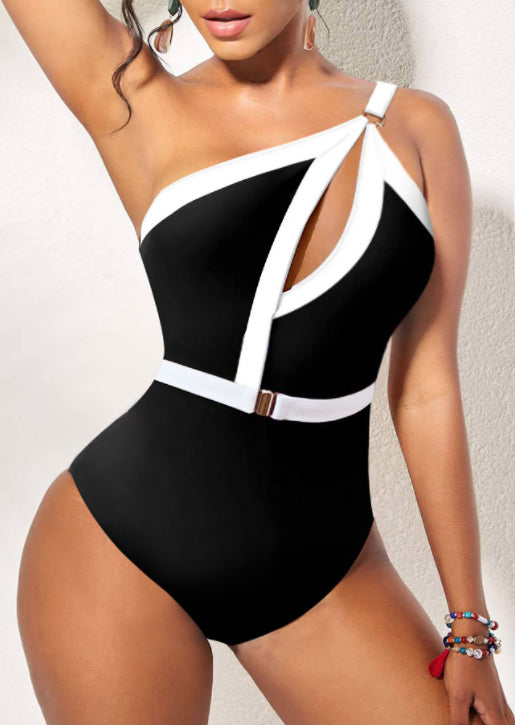 Cutout White Contrast One Piece Swimwear