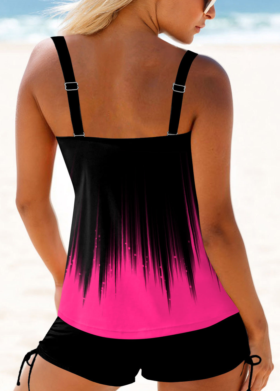 Cross Front Rose Red Ombre Tankini Top