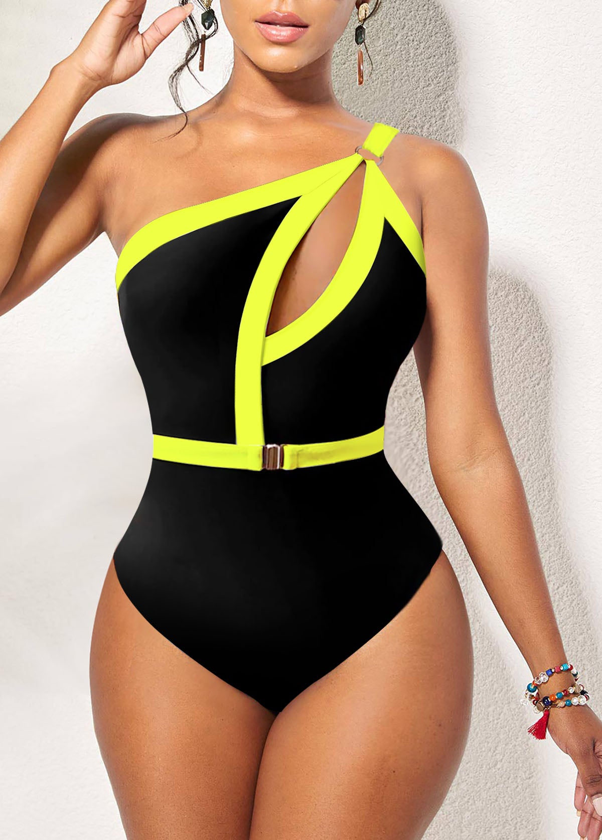 Cutout White Contrast One Piece Swimwear