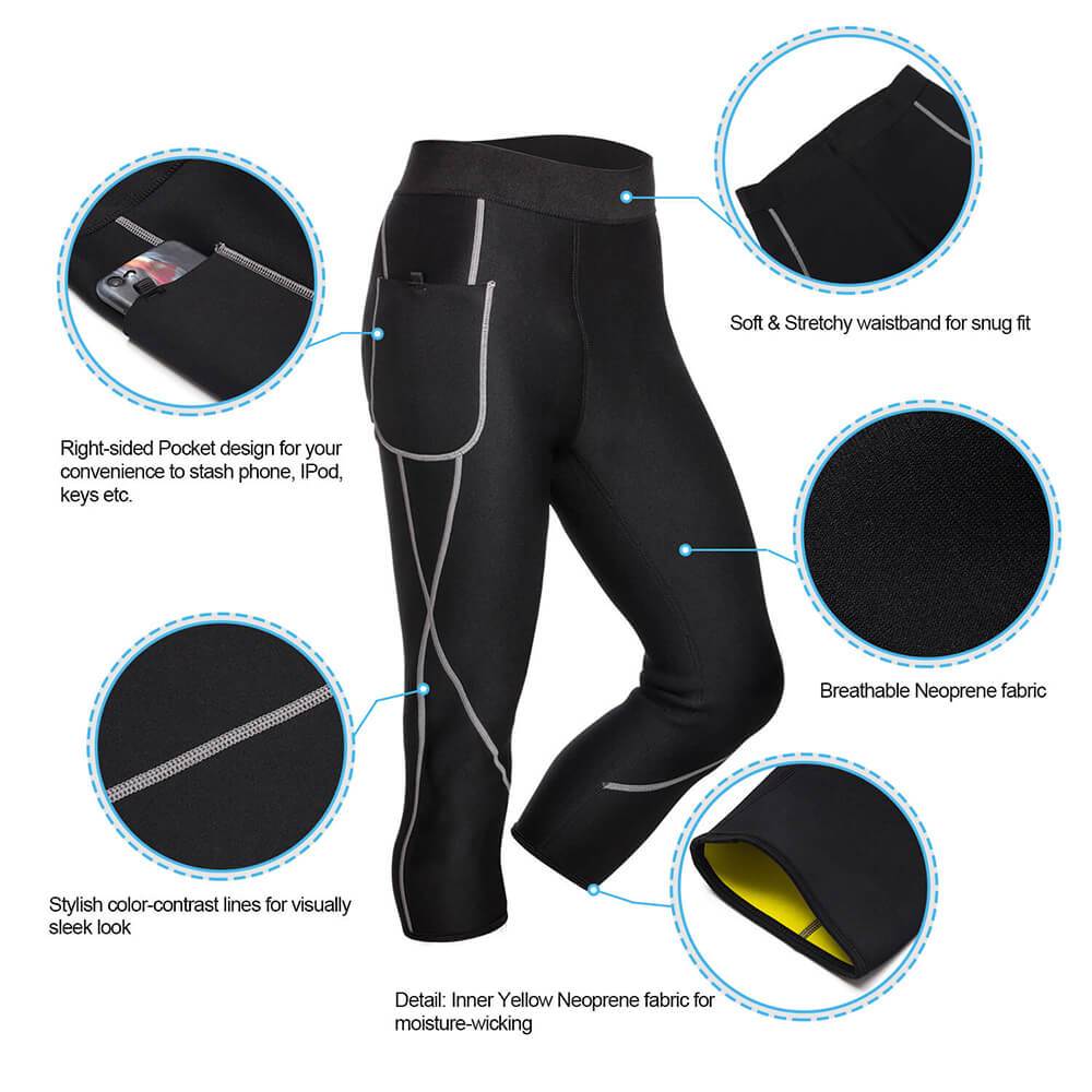 Men Neoprene Sauna Sweat Fitness Workout Pant With Side Pockets Details - Nebility