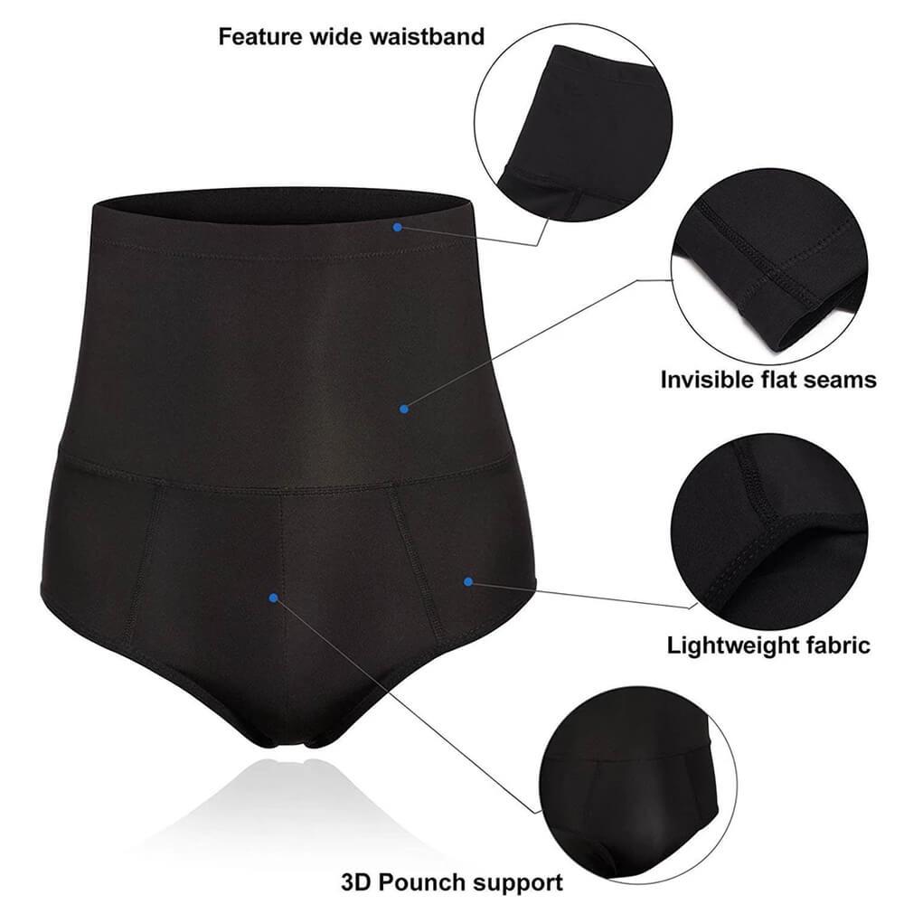 Mens Tummy Shaper Panties High Waist Compression Underwear Black - Nebility