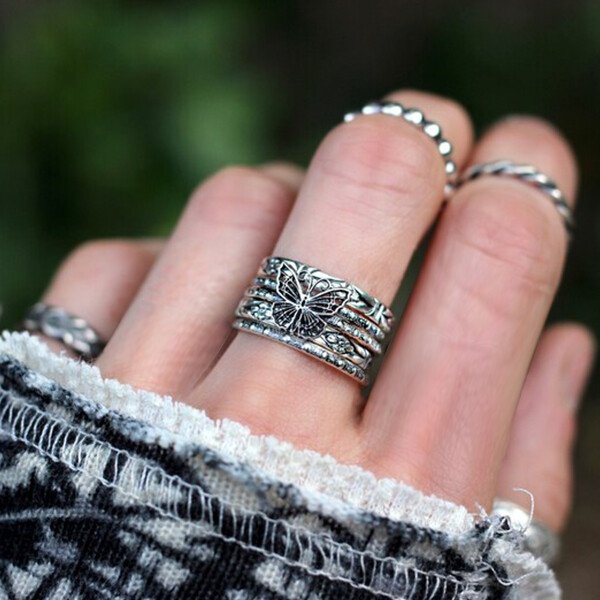 Sterling Silver Butterfly Stacking Rings