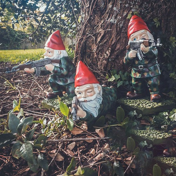 Funny Army Garden Gnome Statue