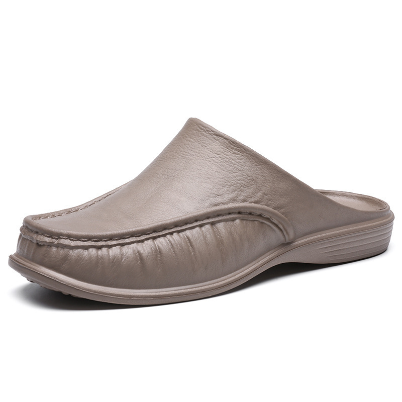 Large Size Men Comfy Backless Slippers Casual Leather Sandals