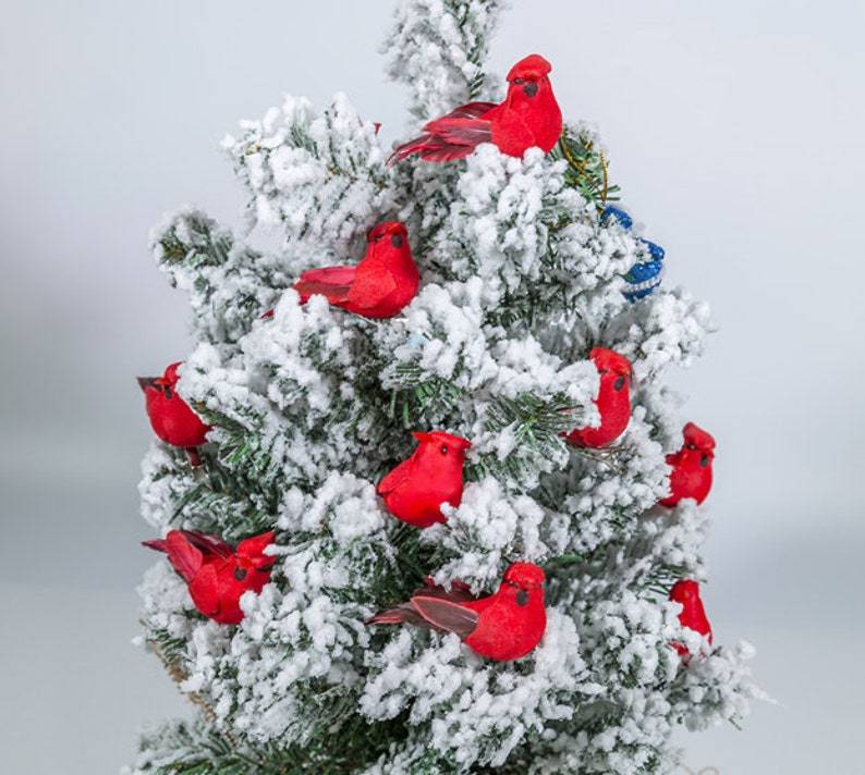 Feathered Cardinal Birds Tree Ornaments