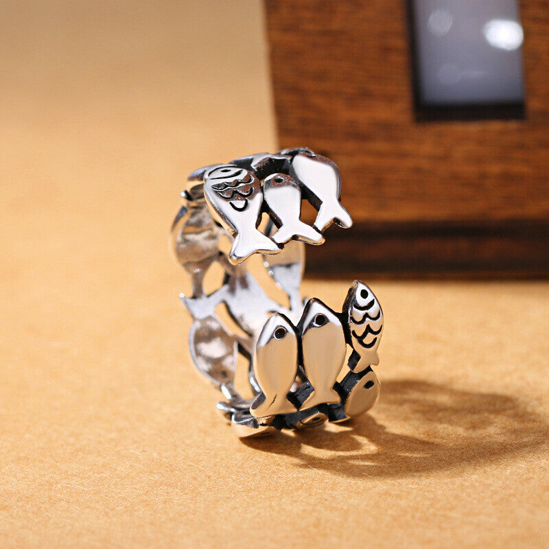 S925 sterling silver Fish Group ring