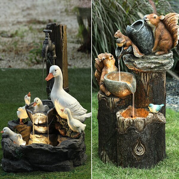 Suzlly Solor Power Willapa Resin Duck Family Patio Fountain