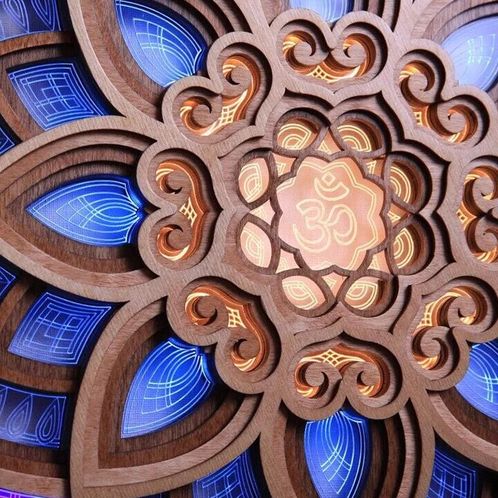 Handmade wooden mandala wall lamp