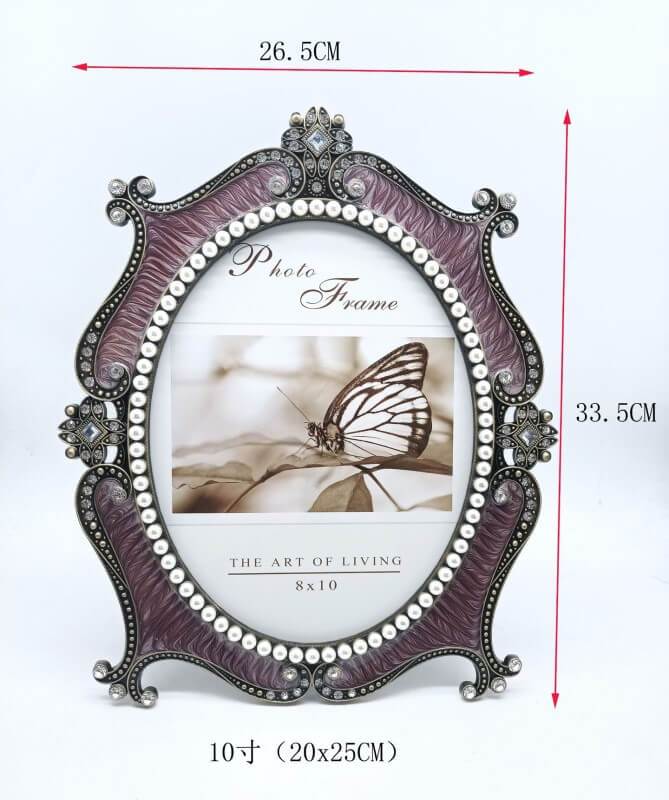 Purple Metal Ellipse Pearl Retro Antique Photo Frames for Wall Tabletop Desktop Frame Home Decor Display Pictures