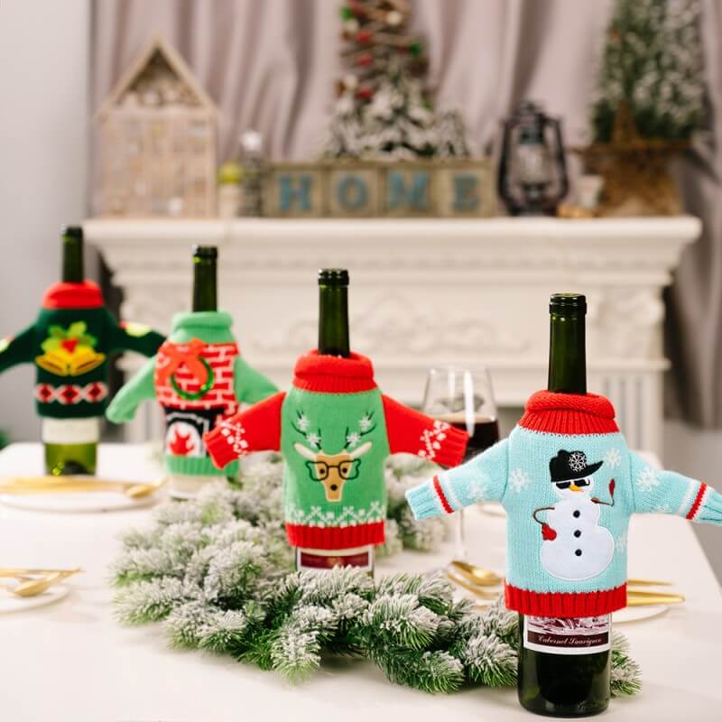 Christmas Knitted Sweater Wine Bottle Cover Bag Christmas Table Decorations