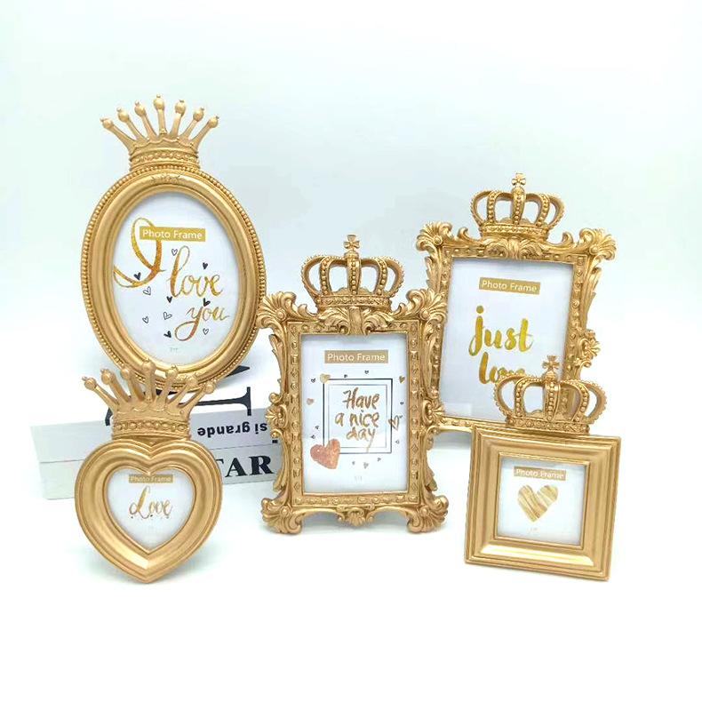 Love Heart Shape Golden Crown Resin Photo Frame Home Decor Desktop Picture Frame