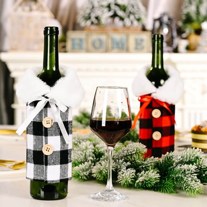 Lapel Red and Black Lattice Christmas Wine Bottle Covers Decoration