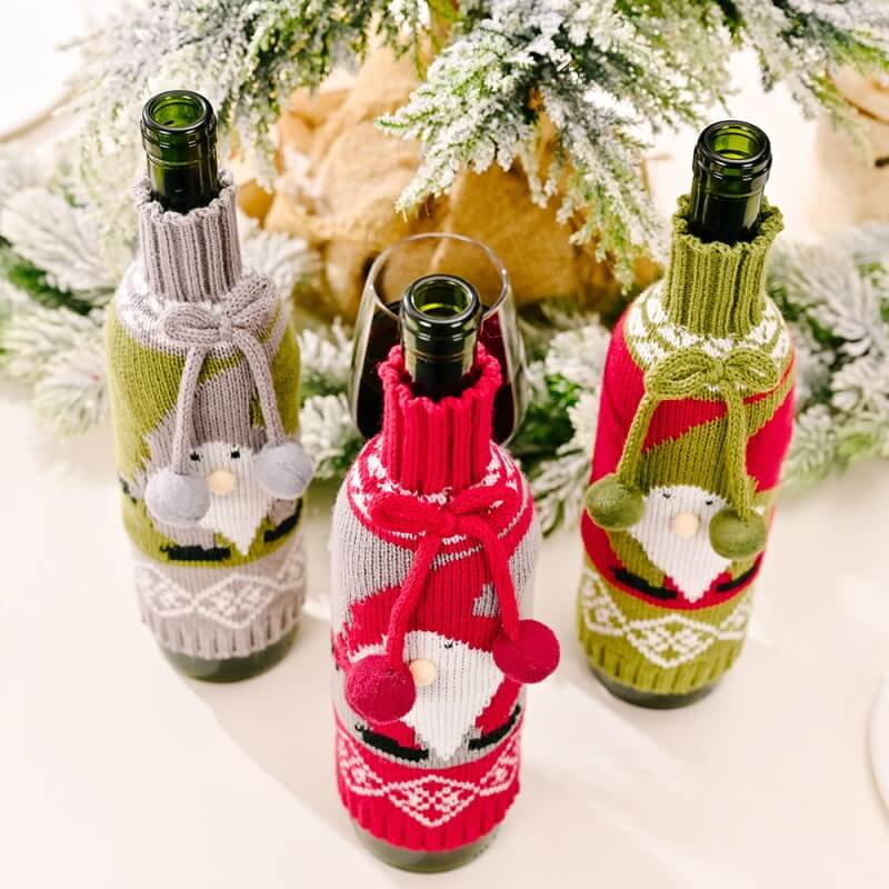 Lovely Dwarf Pattern Christmas Sweater Wine Bottle Cover, Reusable Wine Gift Bags  for Christmas Bottle Wrap Party Festival Decors