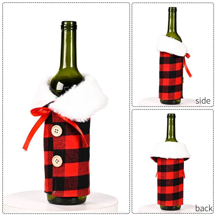 Lapel Red and Black Lattice Christmas Wine Bottle Covers Decoration