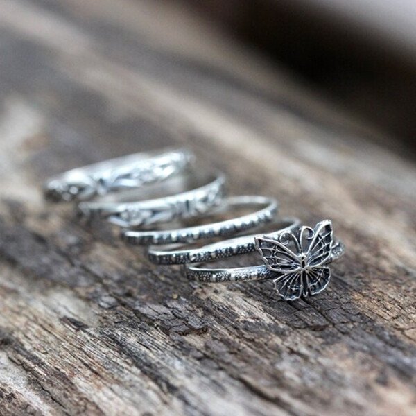 Sterling Silver Butterfly Stacking Rings