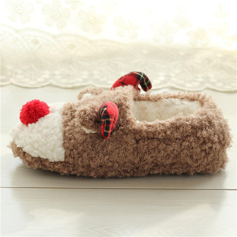 Women's Lovely Fluffy Cartoon Reindeer Christmas Slipper Winter Warm Slipper Indoor Slipper