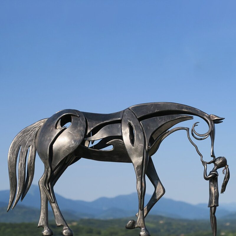 Kiss Horse Sculpture Modern Statue Rustic Metal Art Men Gift