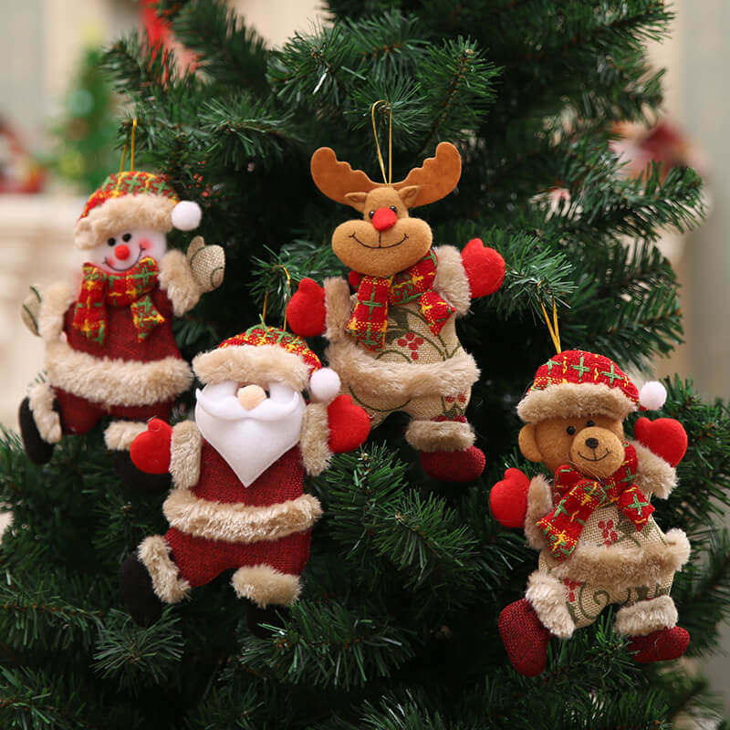 4PCS Christmas Ornaments Gift Xmas Hanging Decoration Santa Claus Snowman Reindeer Bear Doll for Christmas Holiday Party Home Decor