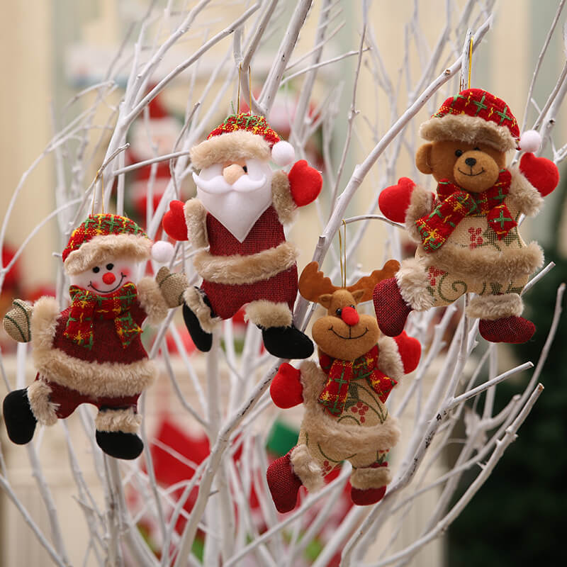 4PCS Christmas Ornaments Gift Xmas Hanging Decoration Santa Claus Snowman Reindeer Bear Doll for Christmas Holiday Party Home Decor