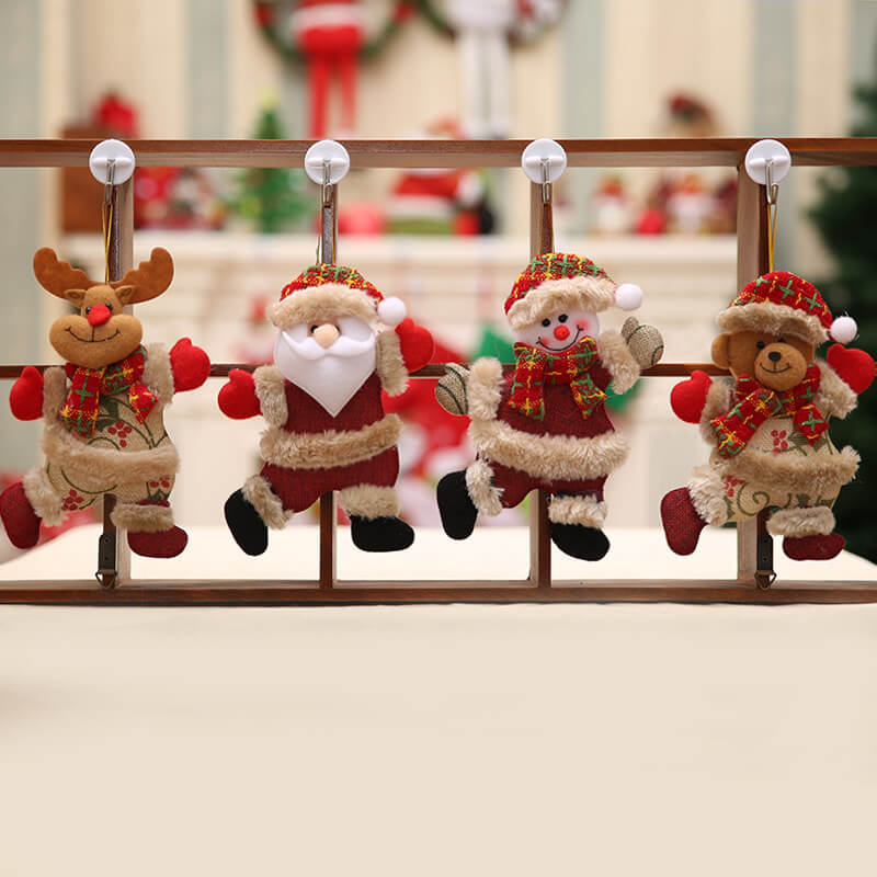 4PCS Christmas Ornaments Gift Xmas Hanging Decoration Santa Claus Snowman Reindeer Bear Doll for Christmas Holiday Party Home Decor