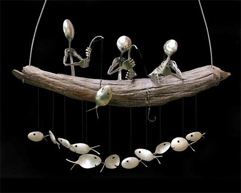 (🔥30% OFF 🔥)Fishing Man Spoon Fish Sculpture Wind Chime