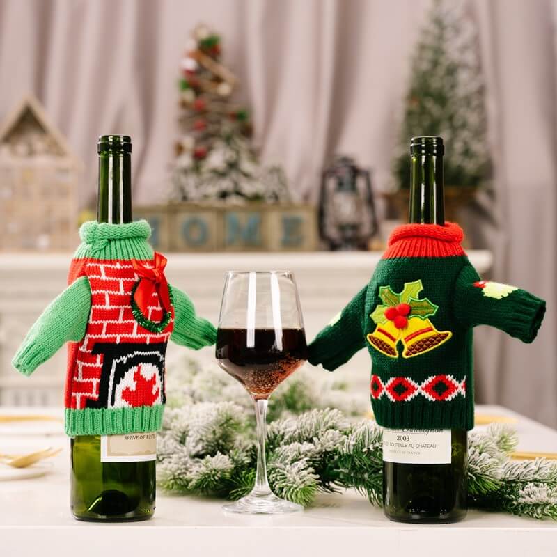 Christmas Knitted Sweater Wine Bottle Cover Bag Christmas Table Decorations