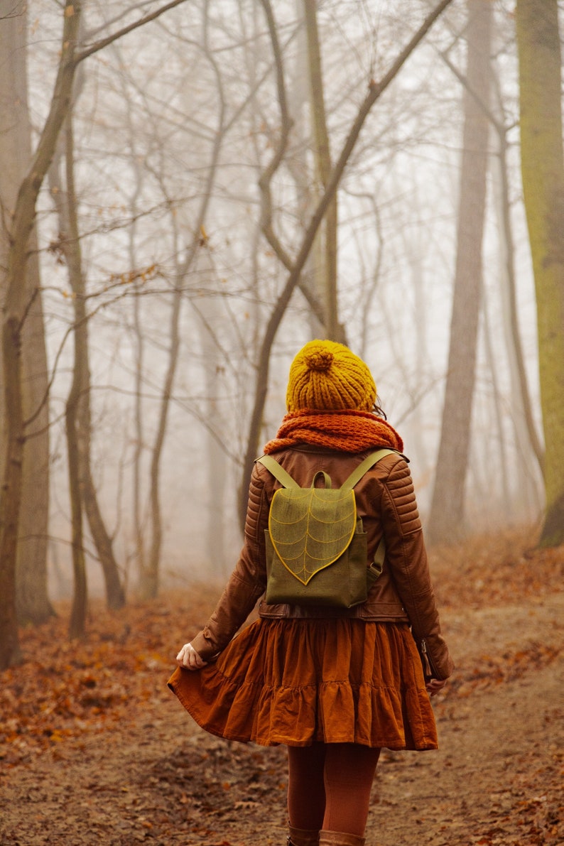 SPRING SALE 45% OFF - Green Cork Leather Leaf Backpack