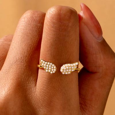 Adjustable Diamonds and Pearls Wing Ring