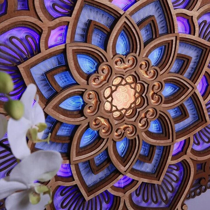 Handmade wooden mandala wall lamp